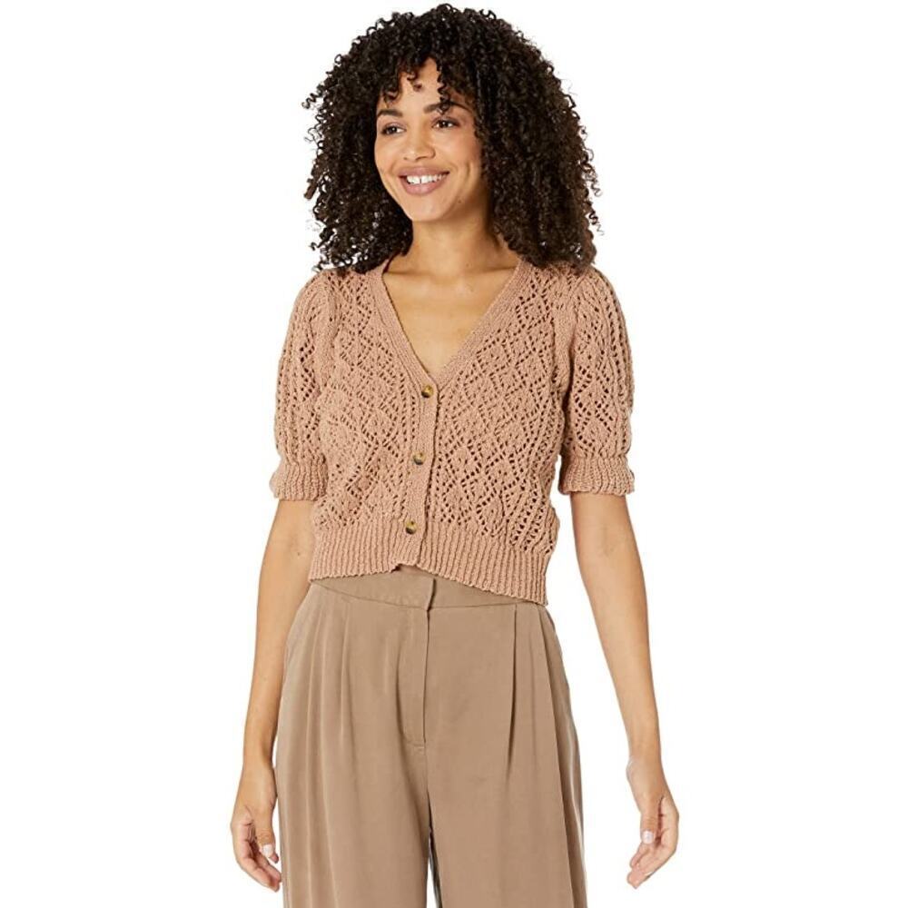 Nwt Saltwater Luxe Azalea Sweater Cardigan Ruffle Trim Brown Womens Medium